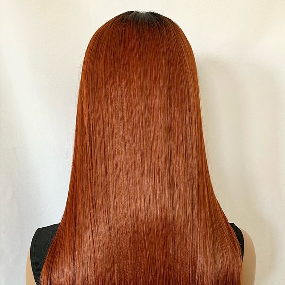 Very Pretty 28” Ombre Copper Color Premium Fiber Lace Front Wig - Picture 8 of 9